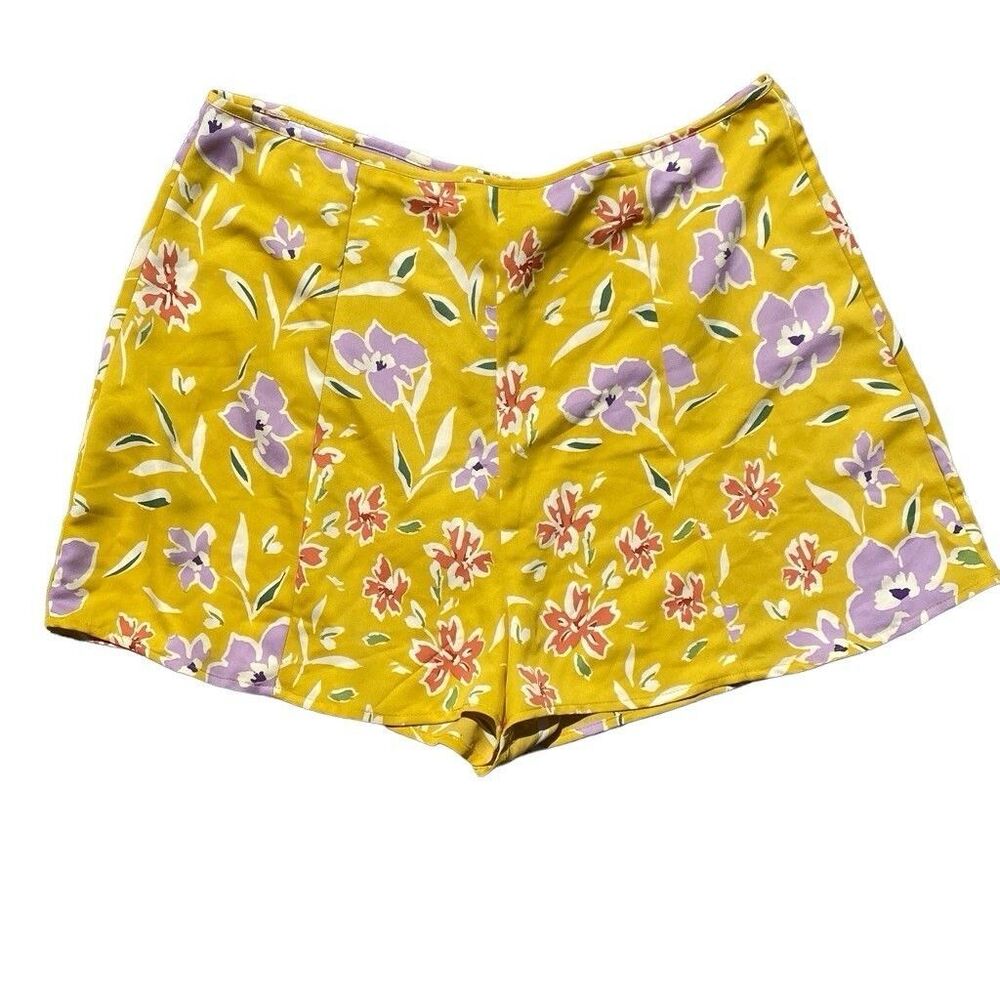 BCBGeneration Yellow Floral High Waist A-Line Shorts Women’s Size 12 Spring - Picture 2 of 5